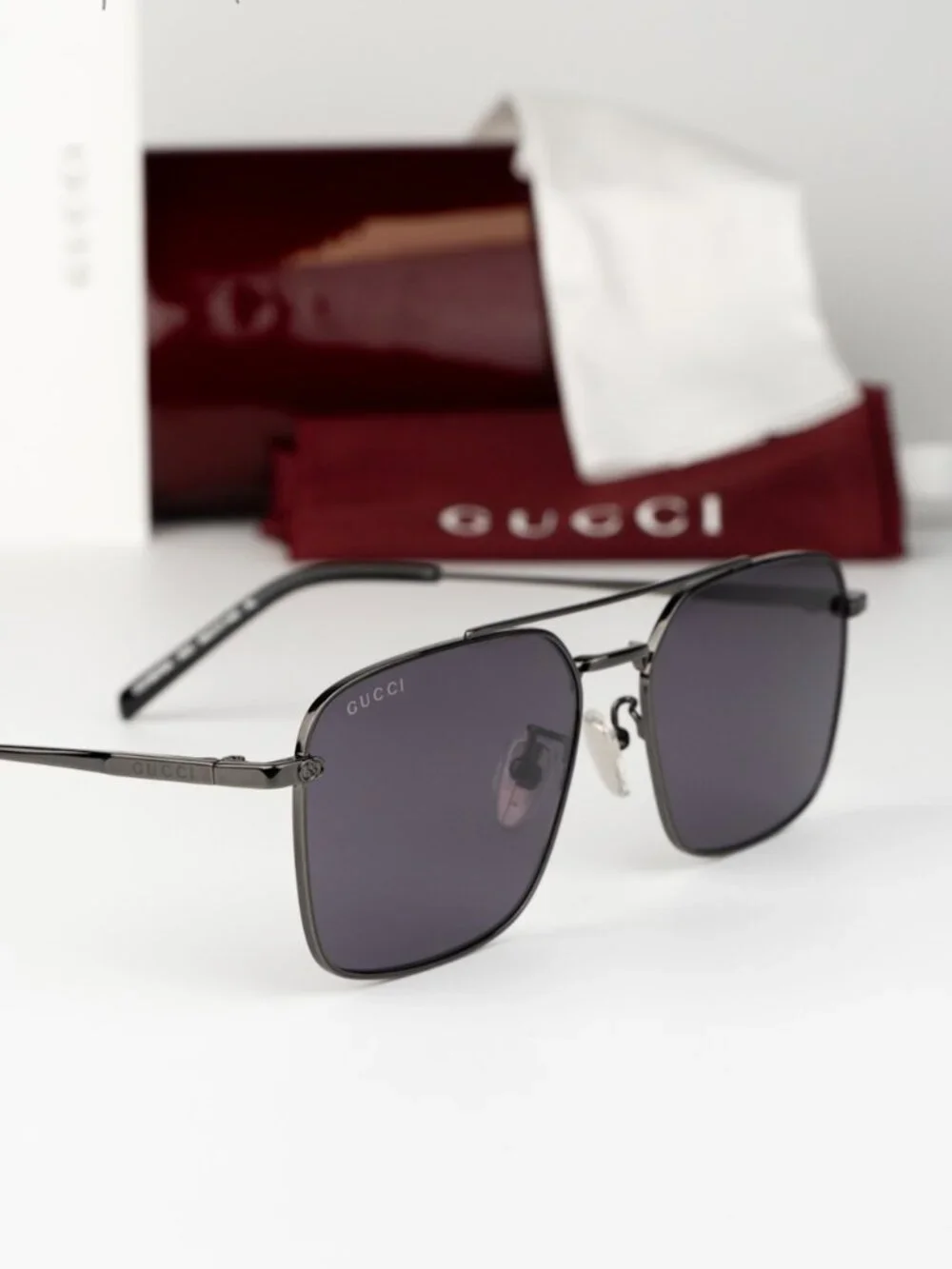Gucci Men Sunglasses Ruthenium Violet Rectangular GG1957SA 003 NEW AUTHENTIC